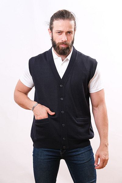Çukurova Woolen Men's Knitwear Vest - Navy Blue