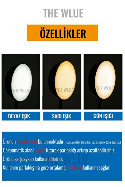 The Wlue Şarjlı Dokunmatik 24 LED Masa Lambası Çalışma Okuma Işığı Dimmer Ayarlı