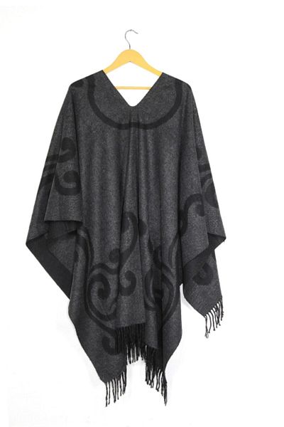 FORUM Women's Gray Double Sided Shoulder Shawl Poncho