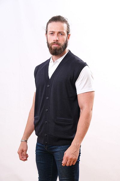 Çukurova Woolen Men's Knitwear Vest - Navy Blue