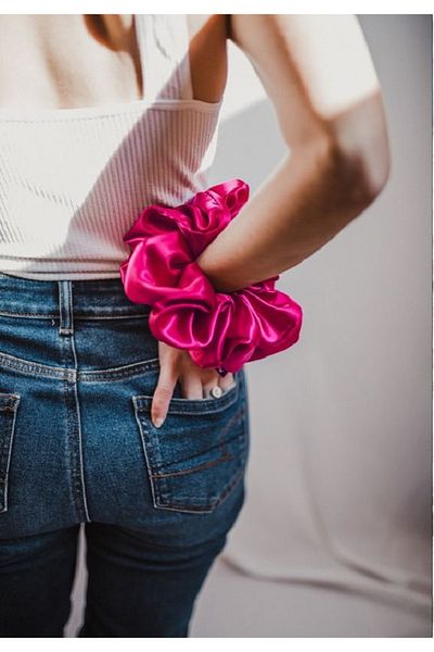 Atılgan Grp Fuchsia Luxury Satin Fabric XXL Scrunchie Buckle, Biggest Size Bagel Buckle, Handmade