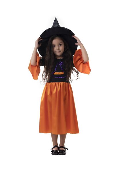 HEPSİMİNNAK Girls' Halloween Orange Black Witch Dress Costume Party Halloween