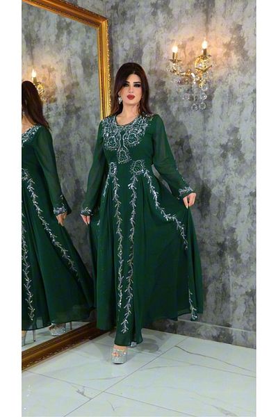 ZENABİYEM Zena Sleeve Detail Stone Print Evening Dress