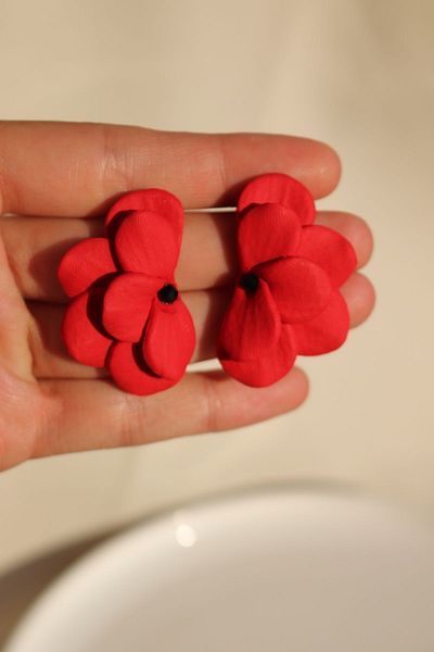 Gizy Store Polymer Clay Handmade Red Half Flower Earrings Special Occasion Accessory