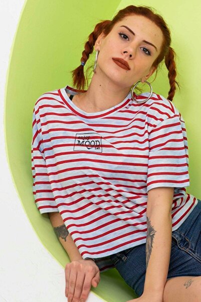 Mood Lab Γυναικείο ριγέ Tie-dye Crop T-shirt