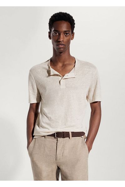 MANGO Man T-shirt Henley ze 100% lnu