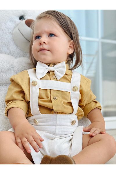 bohemiankids baby wear Σετ Salopet με χρυσό κουμπί