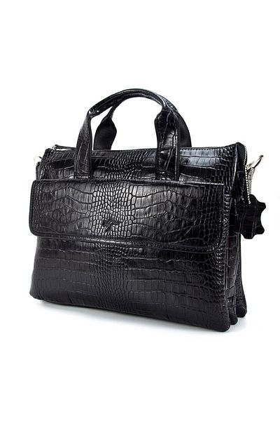 KANGAROO KINGDOM Genuine Calf Leather Crocodile Black Men's Laptop and Briefcase - 7659-Cs