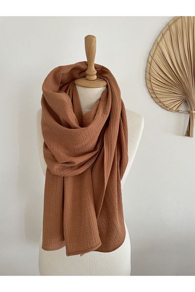 LeBohas Women's Cotton Shawl Scarf Natural Muslin Fabric 2 Layers