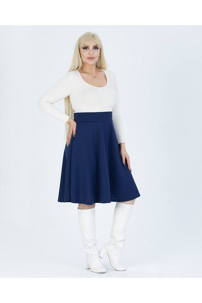 Butik Nilyam High Waist Kiloş Women's Skirt - Large Size Navy Blue 22009