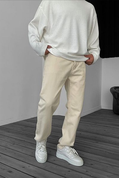 BYNO61MAN Baggy Cream Color Comfortable Fit Jeans