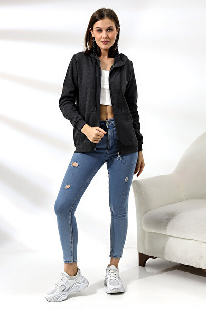 Flyboard سويت شيرت بغطاء للرأس بسحاب مرتفع 19116 أنثراسايت ميلانج داكن