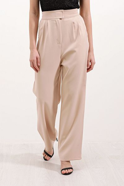 Bigdart Women's Beige High Waist Fabric Pants 6612