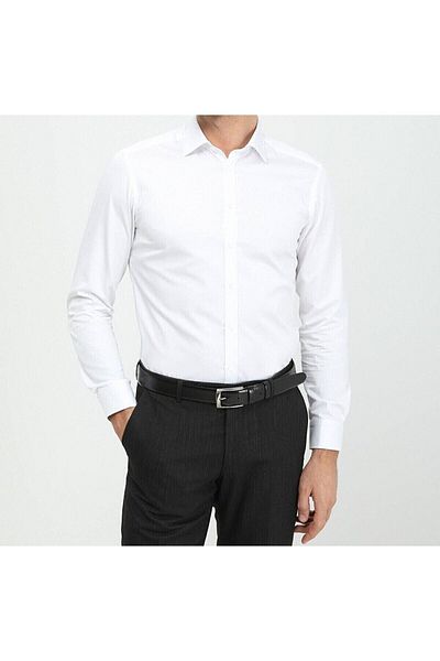 ATİLLA ÖZER Sport Slimfit Slim Fit fără buzunar cu mânecă lungă, alb, alb mat, fără sondă de călcat