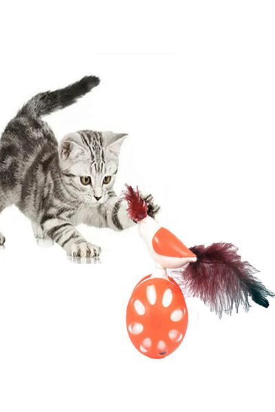 TİNEKE WHEELED NAUGHTY BIRD CAT TOY ORANGE 1 PIECE