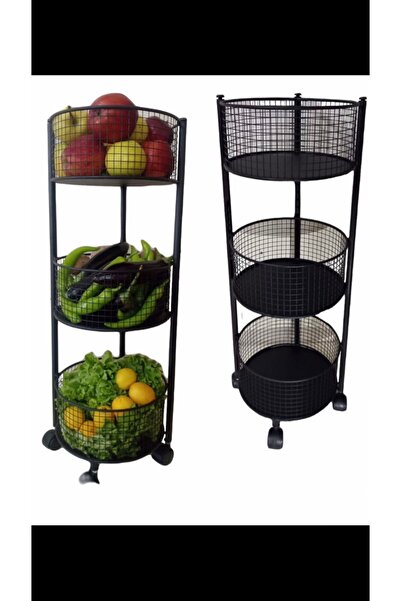 PİRAMİT DEKOR Tekarlekli 3 Katlı Metal Sebzelik Portatif Sebze Meyve Bakliyat...