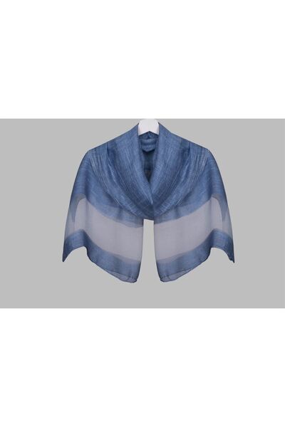 ARMANDA Silk Tumbled Painting Shawl - Navy Blue