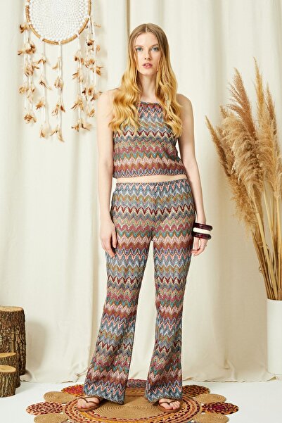 ENNA MODA حصرية تصميم خاص الدانتيل النسيج واسعة الساق السراويل المنخفضة قطع الخصر حزام مجموعة بحر