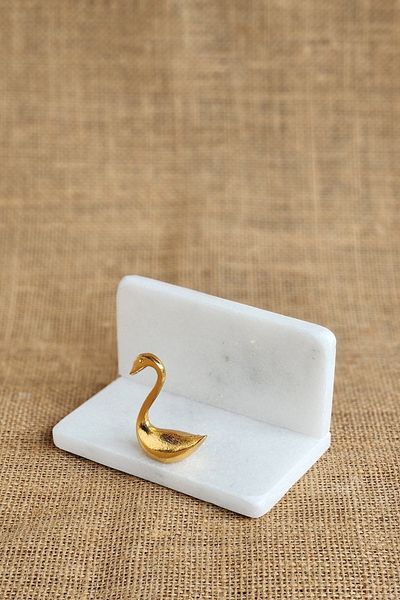 ioadesign Eda - Real Fine Marble and Gold Metal Swan Napkin Holder with Figure