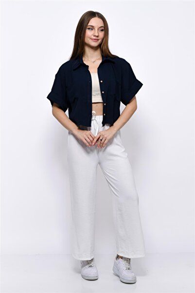 Nuseel Aerobin Crop Shirt Elastic Waist Trousers 2 Piece Set White