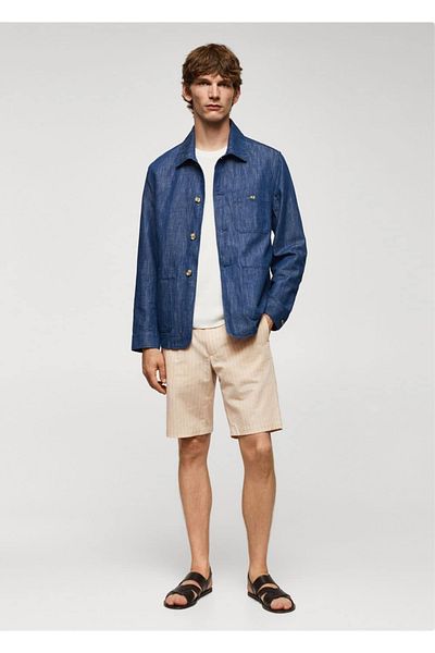 MANGO Man Diplomatic striped seersucker bermuda shorts