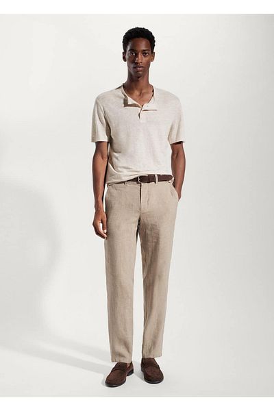 MANGO Man T-shirt Henley ze 100% lnu