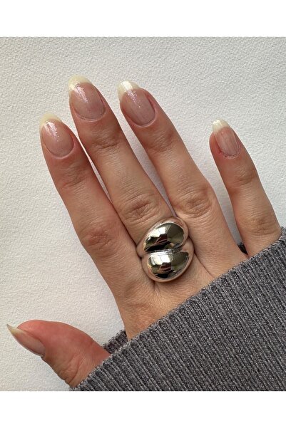 ringbox Gümüş Renk Kalın Çift Bombeli Altın Kaplama Amorf Yüzük