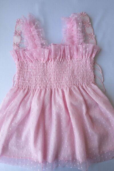 Luludy Kids Pembe Kelebek Kanatlı Tül Etekli Kız Çocuk Elbise