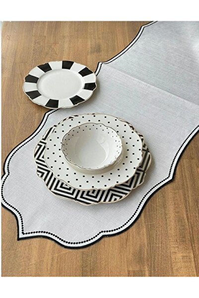 HİFA HOME Siyah Oymalı Nakışlı Runner