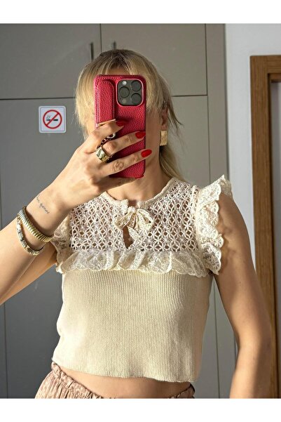 WIENELLA Dantel Brode Detaylı Triko Bluz