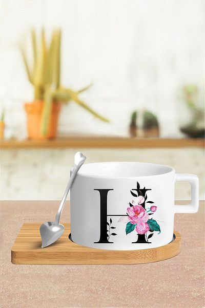 Bytwo H Letter Cup Set - Cup - Spoon and Saucer - tkm14