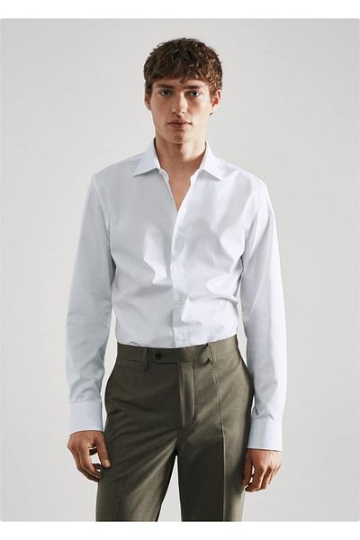 MANGO Man Cămașă slim din poplin de bumbac