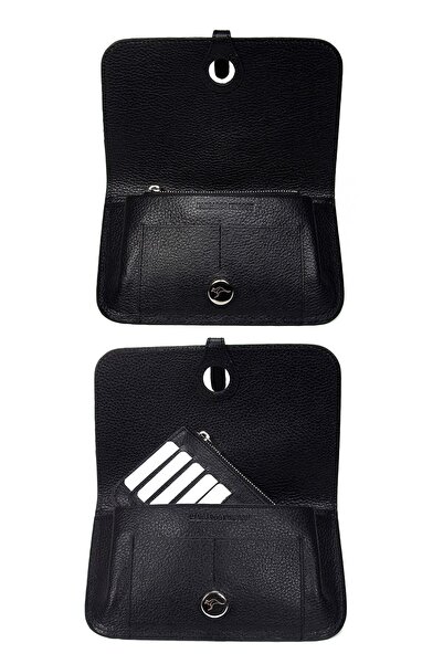 KANGAROO KINGDOM Kadın Portföy & Clutch El Çanta Siyah Hakiki Dana Deri 8744-s