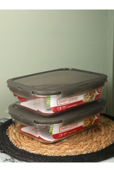 Viyalente 2 Pieces Lock & Lock Airtight Glass Storage Container 1.6 LT| 400°C Safe as Heat