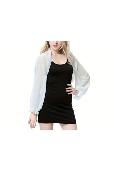 es moda shop White Chiffon Shawl - Moni, Ruffled Sleeve