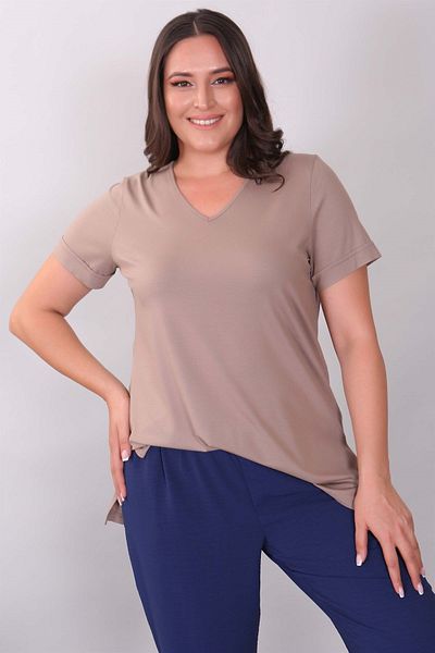 SERTUĞ Μπλούζα με λαιμόκοψη V-λαιμόκοψη Basic Mink