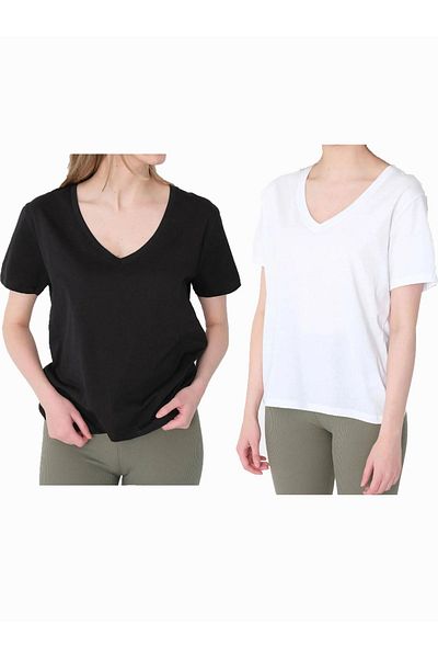 REFA COLLECTİON V-Neck Large Size T-Shirt 2 Pack