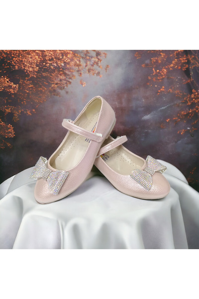 PATİK BEBE حذاء باليرينا لتقويم العظام بلون مسحوق وتفاصيل حجرية للفتيات