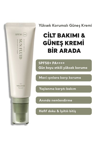 Village 11 Factory Vegan Sunscreen with Light Texture for Daily Use - Uv & Blue Light High Protection, Spf50 Pa 50ml