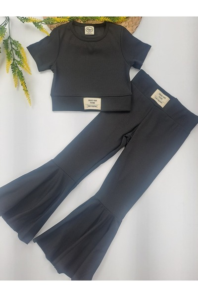 Timi Kids Set dublu pentru fetiță din țesătură neagră cu picioare spaniole