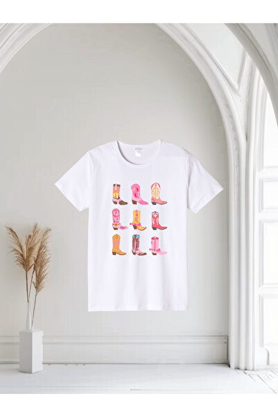 LADİJİTAL BASKI ÇÖZÜMLERİ Tricou alb cu cizme de cowboy