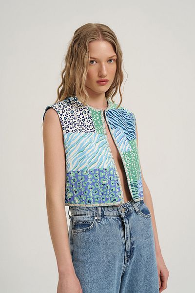 Quzu Colorful Patterned Vest Mint