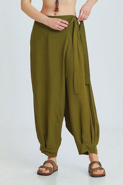 Clandestino Khaki Baggy Trousers - Front Fold