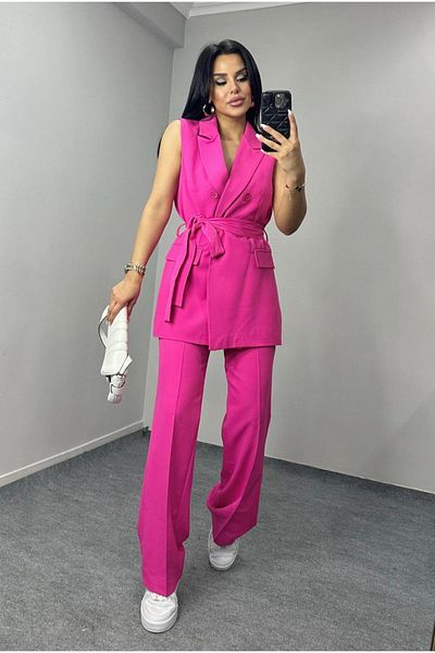 pembekurdelem Set pantaloni de damă cu vestă cu centură fucsia
