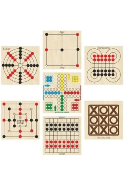 Store Ahşap Zeka Ve Strateji Oyun Seti 7 Li, Kızma Birader+dama+3 Taş+9 Taş+bihar+surakarta Ve Tic-tac