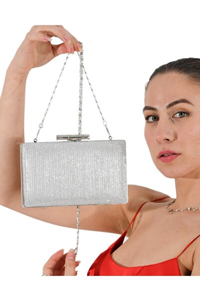 Borsetta Geanta de rochie de seara cu sclipici de culoare argintie Geanta de seara Geanta de logodna pentru nunta