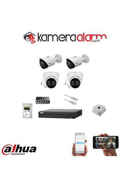 DAHUA 4 Kameralı 2mp Ip Güvenlik Kamerası Seti - 2 Dış 2 Iç Ortam Set - 1tb Hdd