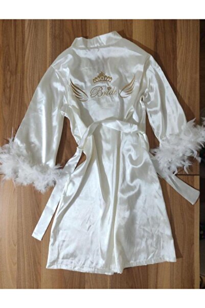 AYDIN ÇEYİZ Bride Yazılı Taç Gold Nakışlı Gelin Sabahlığı