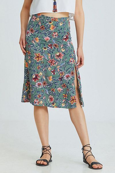 Clandestino Gray Midi Skirt - Side Slit Detail