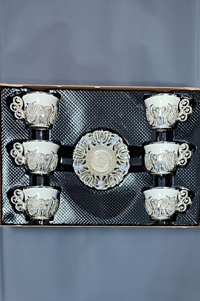 bigiyin Crystal Stone Detailed Coffee Glass Set for 6 People - 12 Pieces Handmade